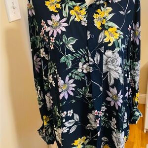 H&M Floral Button Down Shirt - Navy and Yellow
